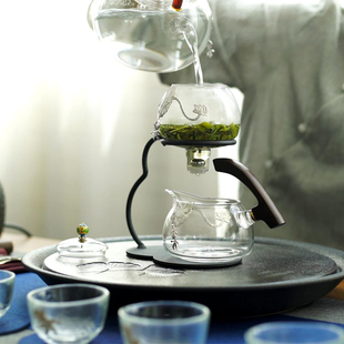 创意全自动玻璃冲茶壶陶瓷泡茶器家用 懒人茶具办公室会客功夫套装