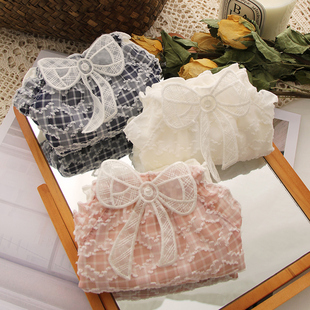 日系大码 中腰三角甜美少女蝴蝶结荷叶边胖MM200斤透气棉档 内裤 女