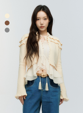 ORA GENESIS2025年冬季新品时尚荷叶边领针织开衫