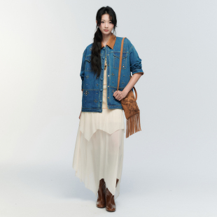 时尚 新品 撞色领铆钉牛仔外套 GENESIS2025年冬季 ORA