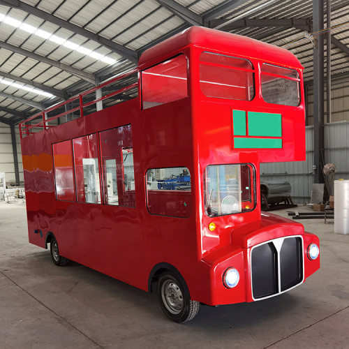 拍照打卡餐饮实用复古英伦双层巴士小吃奶茶车商业美陈装饰道具
