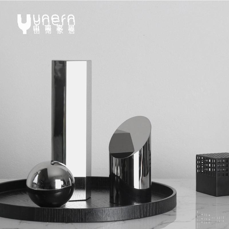 现代简约轻奢烟灰色创意几何体摆件样板房售楼处软装饰品桌面摆设