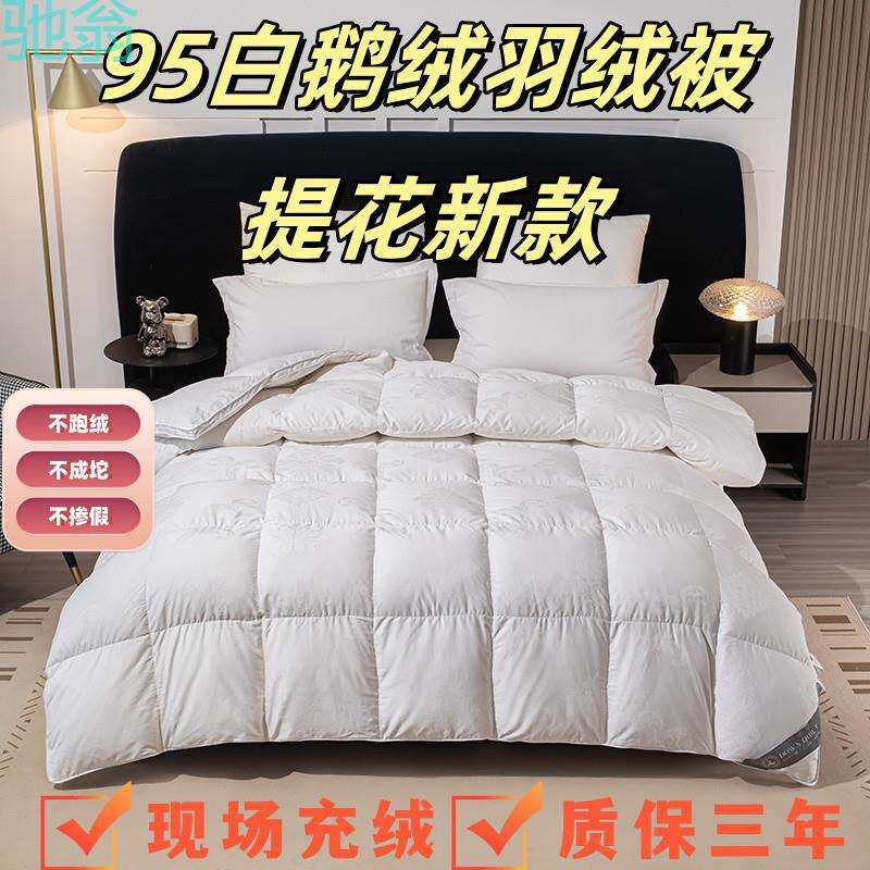 fRI高端立体95白鹅绒被全棉静音羽绒被春秋提花被芯加厚保暖被单