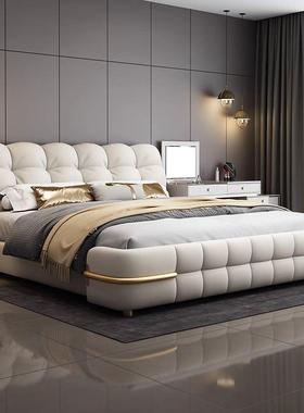 新款豪华主卧大床现代简约真皮双人婚床高端大气轻奢气压储物皮床