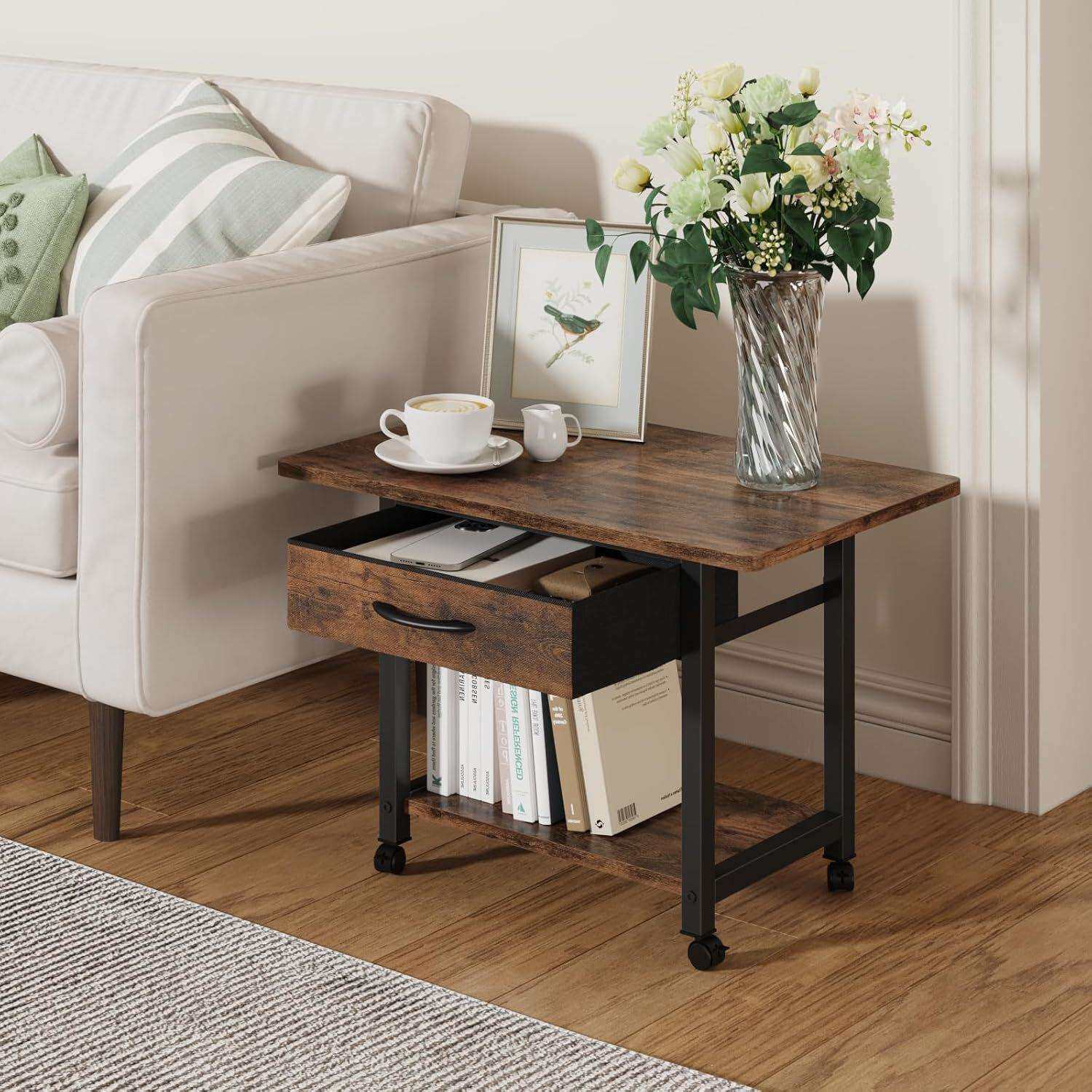 办公室打印机置物架落地带轮子收纳小推车带抽屉家用打印机架