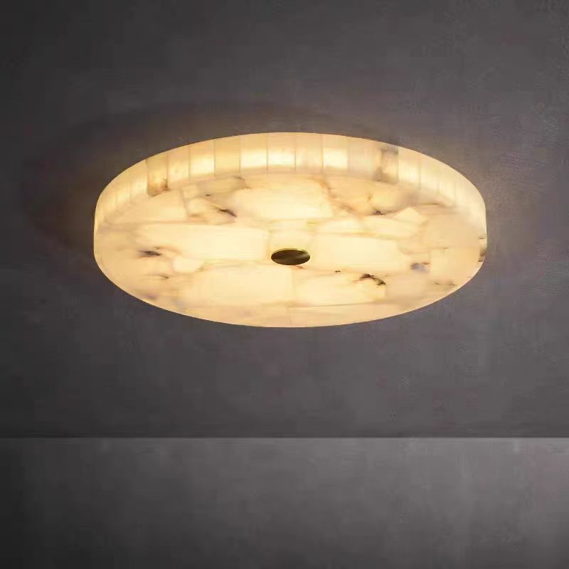轻奢全铜led云石吸顶灯现代新中式圆形简约书房过道卧室房间灯具