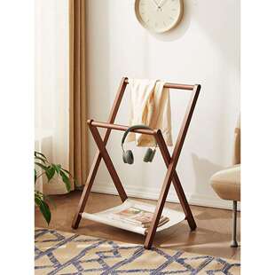 6R床边挂衣架床头晚上放衣服折叠收纳架实木隔夜衣挂杆卧室落地衣