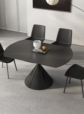 8V黑色岩板餐桌可变圆桌现代简约家用小户型方圆两用旋转伸缩圆餐