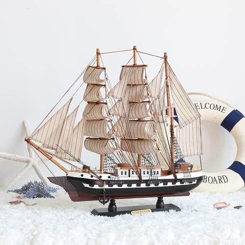 销50CM木质帆船模型地中海风格家居装饰摆件工艺船