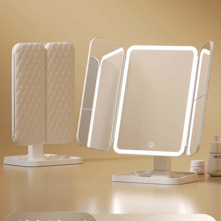 led化妆镜带灯收纳盒一体台式桌面折叠学生可调节贝壳镜子美妆镜