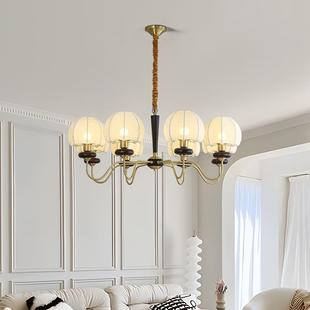 全铜法式中古风客厅吊灯布艺花纹卧室美式餐厅灯南漳洋风胡桃木灯