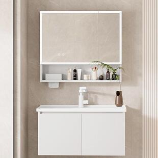 高端陶瓷一体盆美妆浴室柜白色奶油风小户型蜂窝铝浴室柜