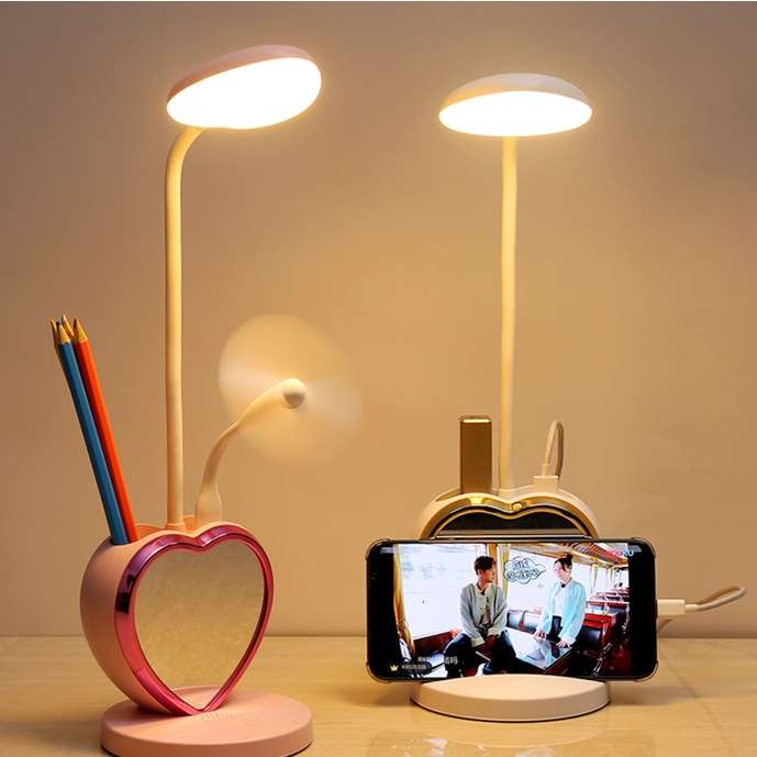 学习护眼台灯2024创意LED多功能爱心学生家用笔筒充电小夜灯宿舍