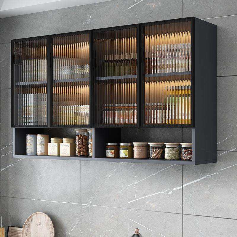 玻璃厨房吊柜实木挂墙壁橱柜太空铝合金墙上储物柜浴室收纳柜
