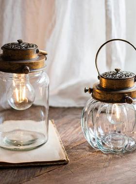怀旧瓶子风灯小夜灯台灯派对餐桌面摆件装饰梦幻烛台庭院别墅