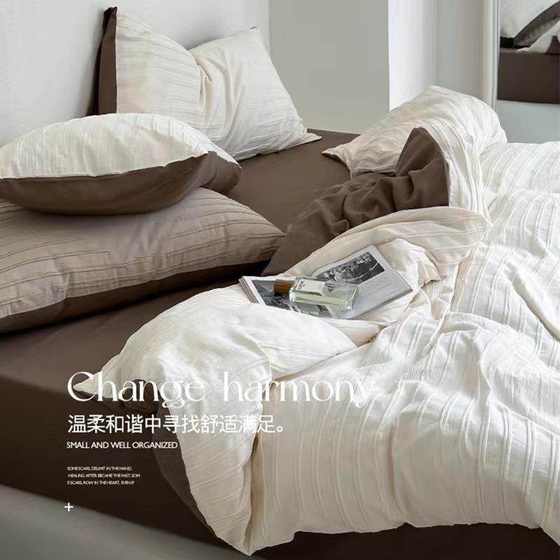 A类肌理感纯棉提花全棉四件套秋冬垞寂风日式被套床单床笠三件套4