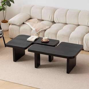 实木异形茶几小户型简约现代黑色茶几中古风家用客厅茶几边几