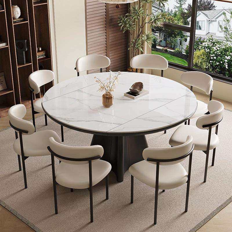 极简岩板餐桌椅意式轻奢可旋转全托伸缩方圆两用简约现代家用饭桌