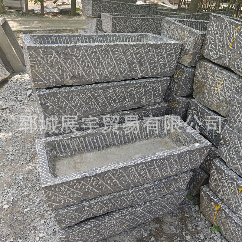 老青石槽长方形猪牛槽石头水槽鱼缸无孔石槽流水造景洗手户外庭院