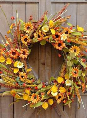 感恩节装饰摆件花环枫叶丰收节thanksgiving秋天主题橱窗挂饰