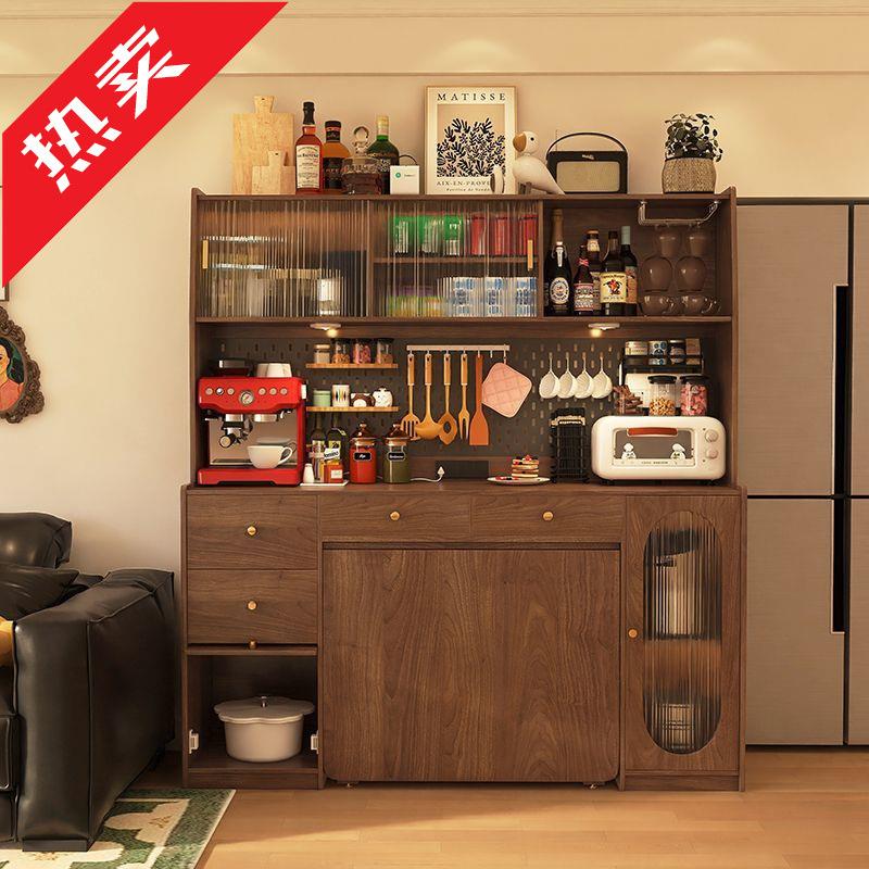 ir全实木餐边柜折叠餐桌一体可伸缩折叠移动小户型家用桌子多功能