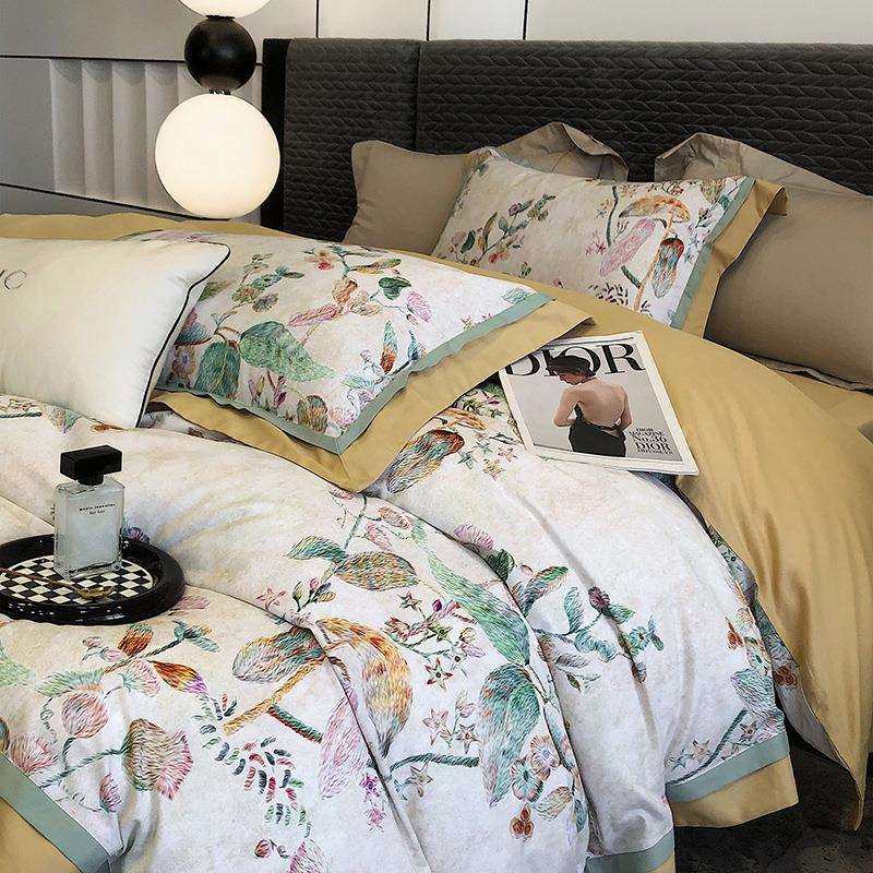 轻奢100s长绒棉磨毛四件套纯棉全棉贡缎秋冬被套加厚床单床上用