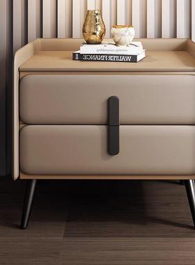 床头柜高级轻奢简约实木家用皮质现代卧室储物柜收纳安装床边柜