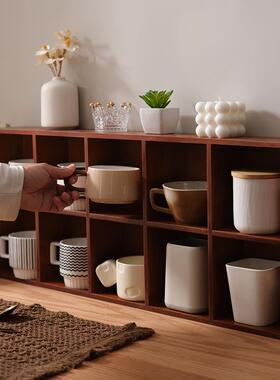 2I复古实木多宝格墙上置物架桌面茶具杯子收纳架展示架多格子博古