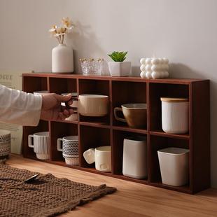 2I复古实木多宝格墙上置物架桌面茶具杯子收纳架展示架多格子博古