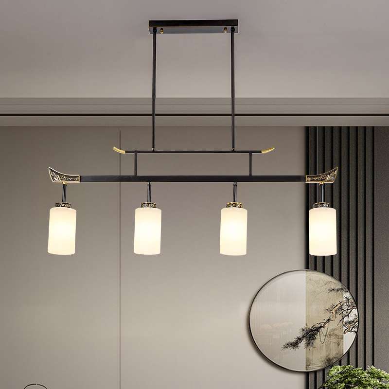 新中式全铜云石餐厅吊灯一字现代简约茶艺室极简复古餐桌饭厅设计