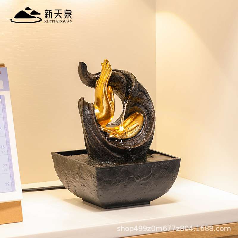 新天泉佛手招财流水摆件小型循环客厅装饰品高档家用办公桌面摆件