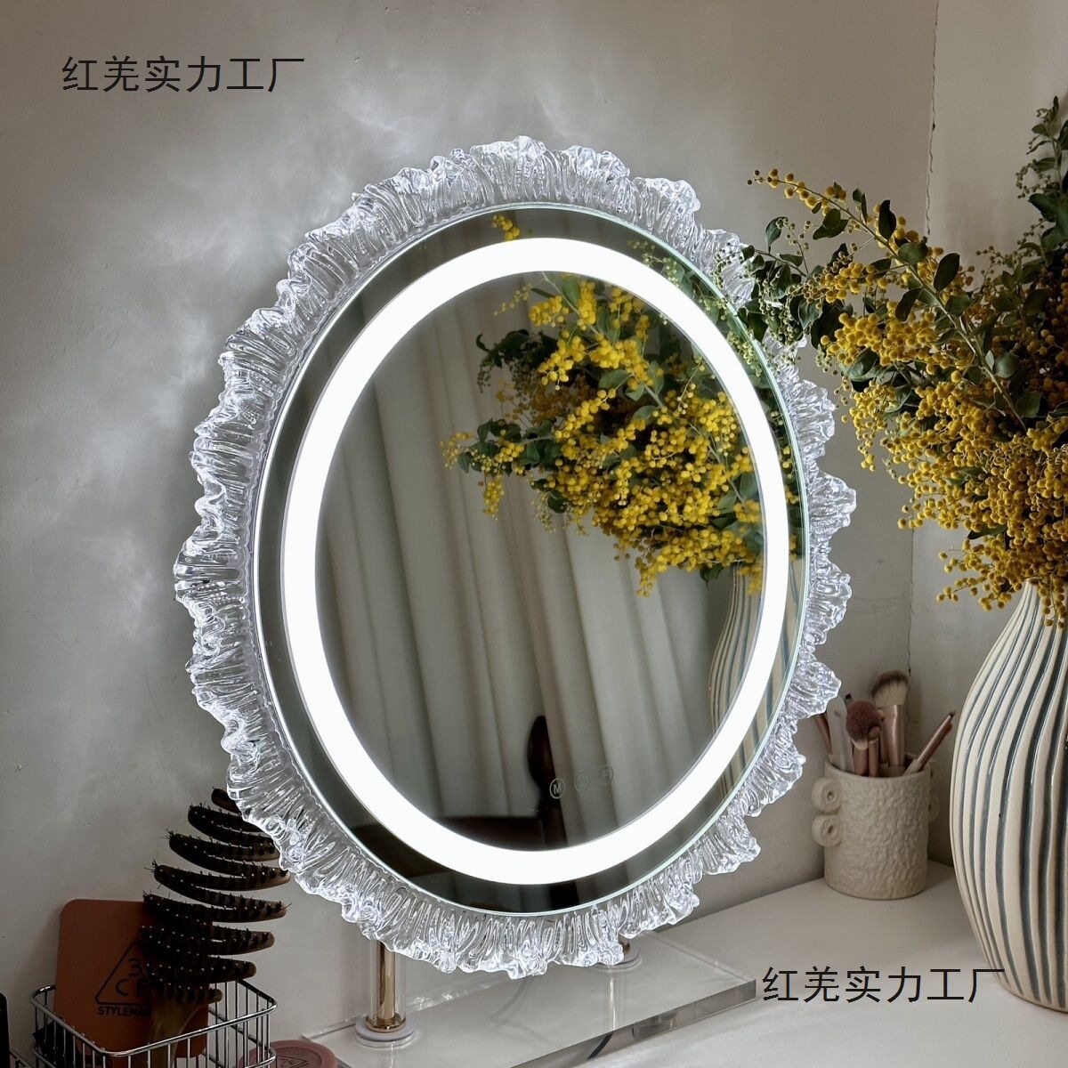 化妆镜亚克力led灯补光异形台式桌面可旋转梳妆镜智能触控美妆镜