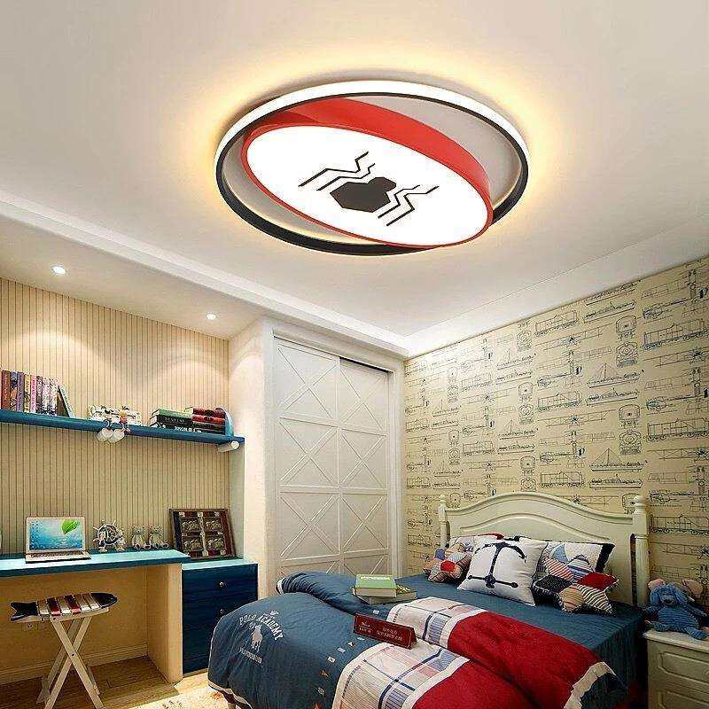 卡通卧室灯蝙蝠侠吸顶灯男女孩房间灯蜘蛛侠圆形卧室护眼led灯具