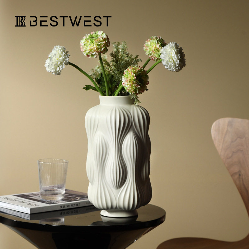 Best west 新中式白色哑光陶瓷花瓶高档家居玄关客厅桌面花器摆件
