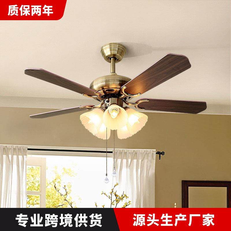 美式复古吊顶风扇灯客厅吸顶餐厅玻璃吊扇灯ce认证寸中山灯具