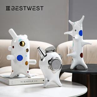 博西家居抽象彩色波点艺术陶瓷摆件家居高档轻奢软装工艺饰品