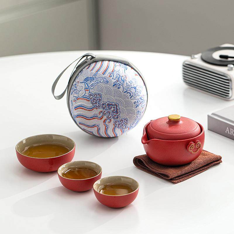 便携式茶具旅行套装户外随身便携包茶水分离一壶三杯陶瓷快客杯