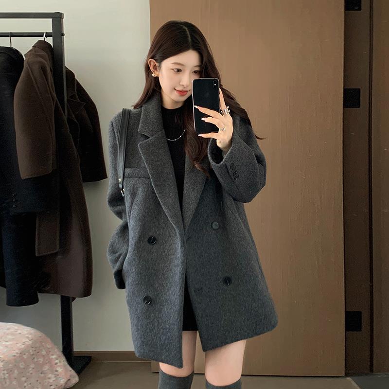 灰色西装毛呢外套短款小个子2025新款秋冬季高级感厚羊毛呢子大衣