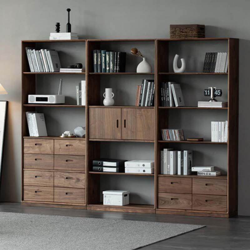北美黑胡桃木落地书柜简约现代书架书房满墙书橱储物柜实木组合