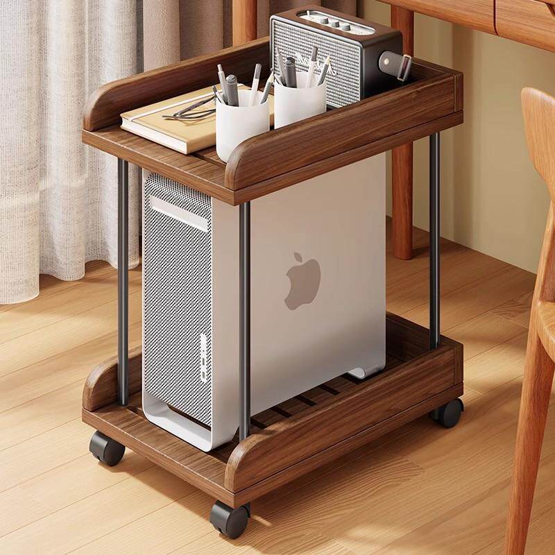 实木主机托架多功能置物架落地多层收纳架办公室文件放置架可移动