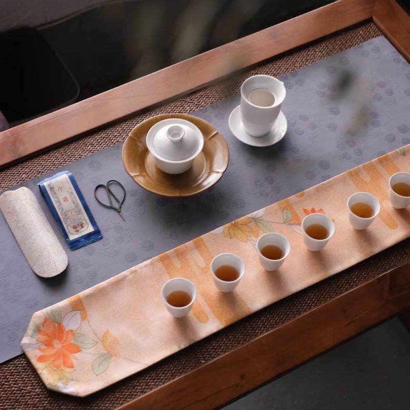 织了|小清新窄长装饰花纹茶桌垫|新中式茶席布|桌旗桌布茶