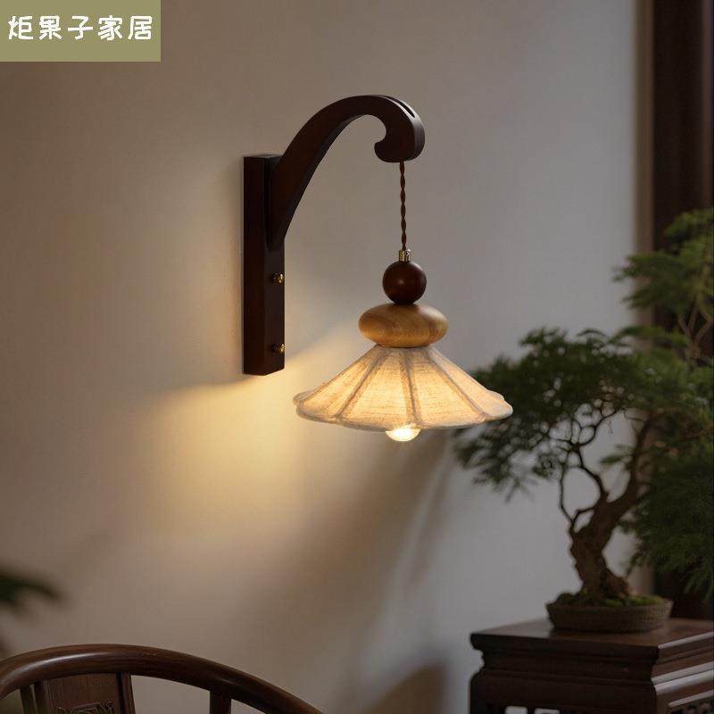 2025新款中古风新中式壁灯原木风主卧室床头壁灯走廊过道客厅墙灯