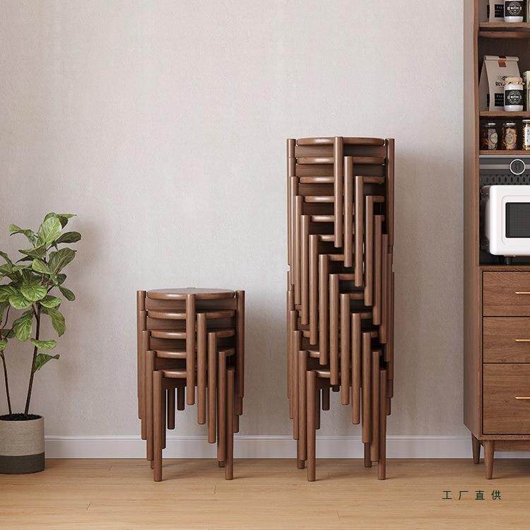 实木凳子家用高凳子可叠放圆凳备用餐桌椅子结实耐用感木板凳