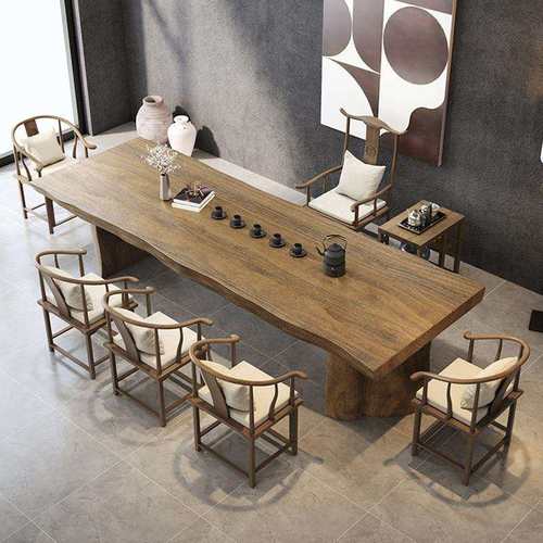 新中式实木茶桌一整套现代简约大板泡茶桌家用办公室整板茶桌茶台