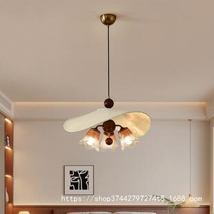 法式中古风餐厅吊灯宋式美学布艺吊灯美式高级氛围感餐桌玻璃吊灯