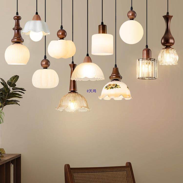 中古风卧室床头小吊灯感复古餐厅玄关过道新中式单头长吊线灯