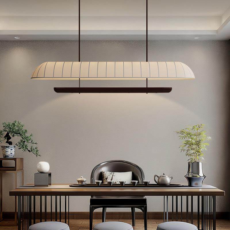 宋式美学餐厅灯具新款中式复古布艺餐桌吧台灯设计师长条茶室吊灯