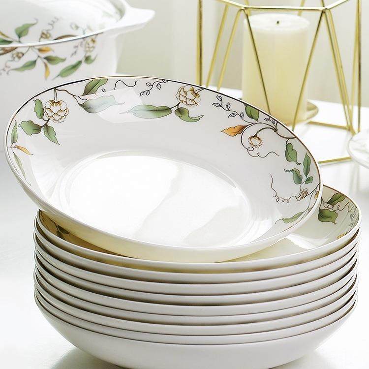 盘子菜盘家用套装陶瓷碟子8英寸饭盘唐山骨瓷盘餐具餐盘深盘圆盘