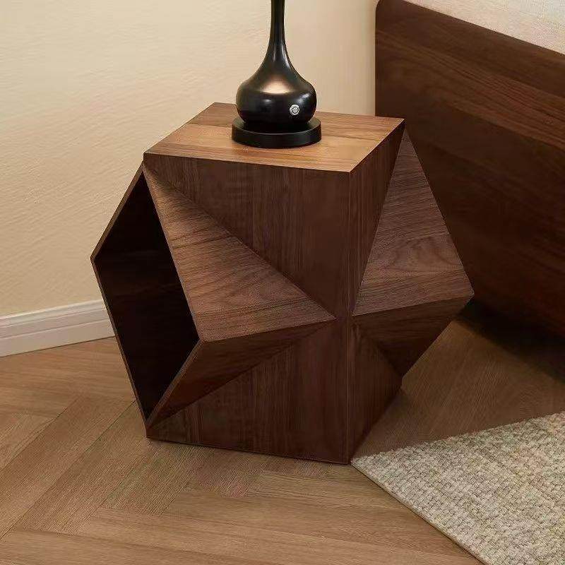 新款客厅多面体角几北美黑胡桃木艺术沙发边几实木简约移动茶几