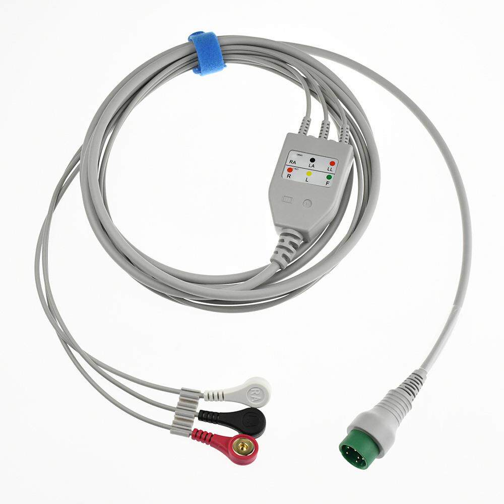兼容科瑞康心电监护仪一体扣式心电图机导联线6针3导联